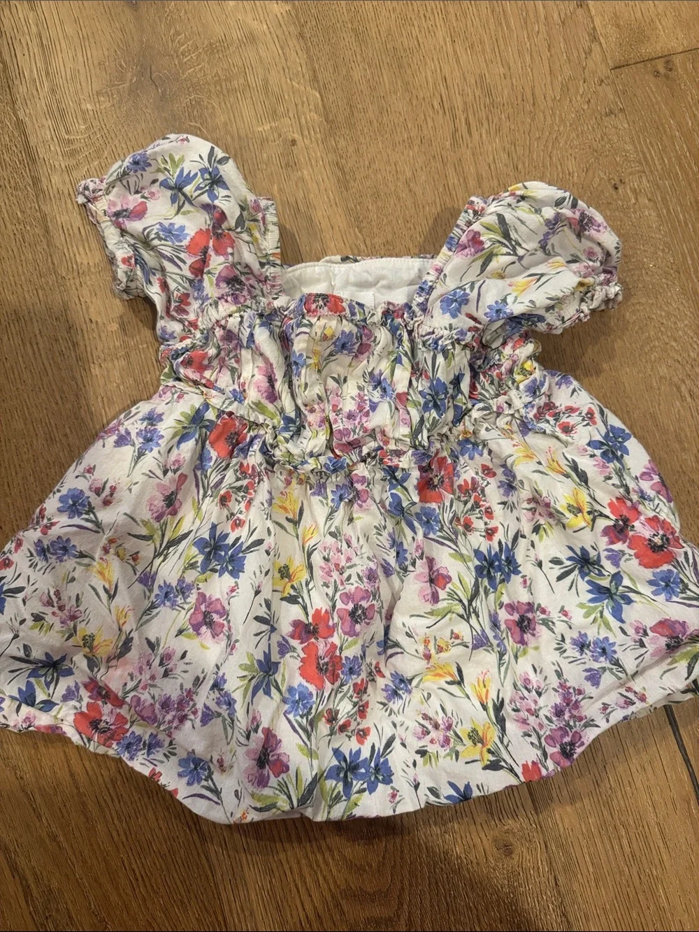 GAP White Floral Smocked Baby Dress with Puff Sleeves